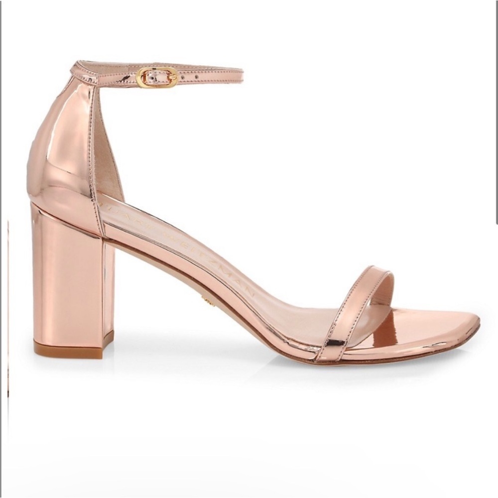 Stuart Weitzman Amelina Block Heel Rose Gold Metallic